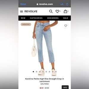 GRLFRND Karolina Petite High Rise Straight Crop in Larchmont- Size 27